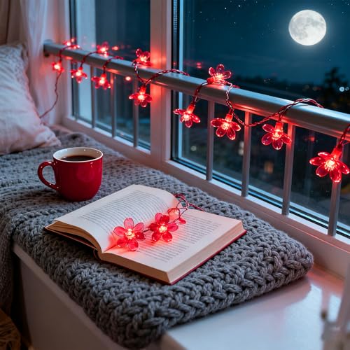 100 LED 33ft Red Cherry Blossom Flower Lights Valentine'S Day Wedding Decor - color: Red