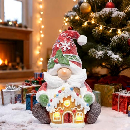 Hodao Christmas Gnome Figurine with Gingerbread House, Holiday Elf Decor - color: Red-1