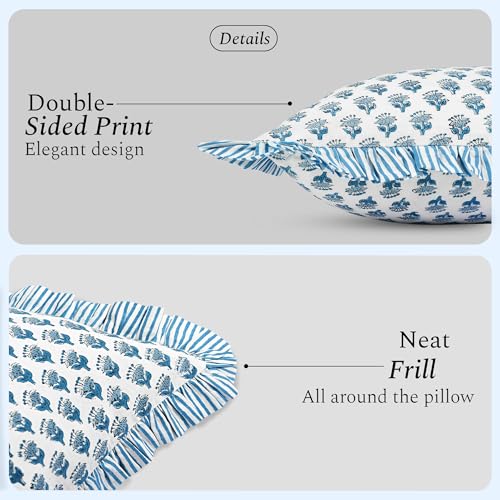CPC Apatite Blue Block Print Ruffle Sham Pillow Cover 20x54 Inch, Pack of 1 - color: Apatite Blue, size: 54" x 20" (Pack of 1)