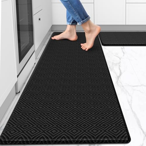 Kitchen Mat 2PCS Kitchen Rugs Cushioned Anti-Fatigue Rug Standing Desk Mat - color: Black, size: 59"L x 17.3"W x 0.4"Th