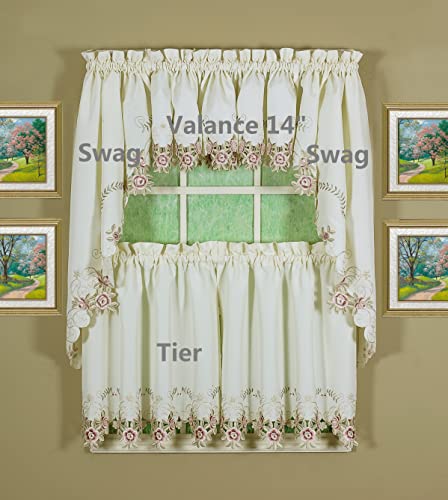 Today's Curtain Verona Reverse Embroidery Valance, 14", Ecru/Rose, 60" W X 14" L - color: Ecru/Rose, size: 60"W x 14"L (Pack of 1)