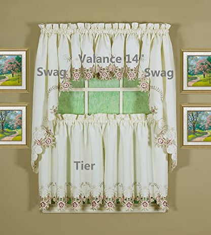 Today's Curtain Verona Reverse Embroidery Valance, 14", Ecru/Rose, 60" W X 14" L - color: Ecru/Rose, size: 60"W x 14"L (Pack of 1)