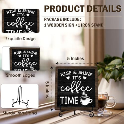 Rustic Coffee Bar Decor, 5"x5" Coffee Bar Sign - color: Deep Dark Walnut