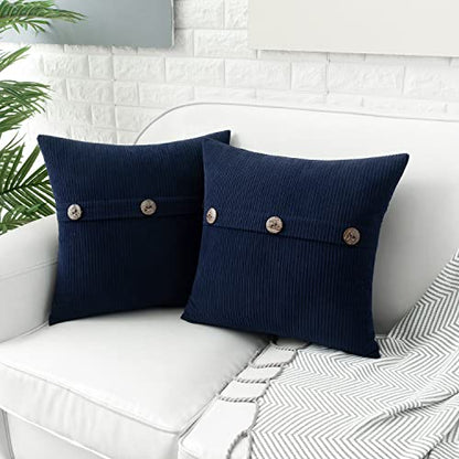 HWY 50 Navy Blue Chenille Throw Pillow Covers 16x16 Inch Buttons Pack of 2 - color: Navy Blue, size: 16" x 16" (Pack of 2)