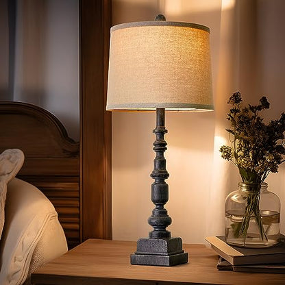 Oneach 27.75" Farmhouse Table Lamps Set of 2 for Living Room, USB A+C Port - color: Black