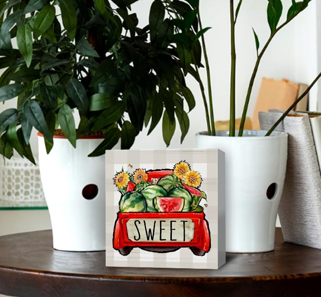 White，Summer Sign Sweet WatermelonTruck for Home，5 x 5 Inch - color: Watermelon Truck