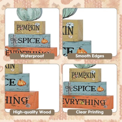 Smile Fall Wooden Decor Signs Teal Pumpkin Plaque PUMPKIN SPICE EVERYTHING Tiered Tray Tabletop Signs for Autumn Harvest Thanksgiving Home Decor - style: Pumpkin Spice