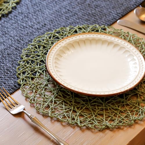 AHHFSMEI Paper Braided Round Placemats Set of 12 Natural Non-Slip Heat Resistant Table Mats for Dining Tables Woven Indoor & Outdoor Place mats(Green,12) - color: Green