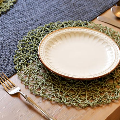 AHHFSMEI Paper Braided Round Placemats Set of 12 Natural Non-Slip Heat Resistant Table Mats for Dining Tables Woven Indoor & Outdoor Place mats(Green,12) - color: Green