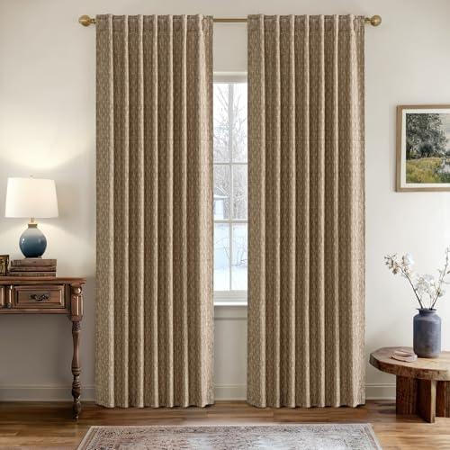 MIULEE Patterned Farmhouse Linen Curtains, Back Tab, 52Wx72L, Brown - color: Brown, size: 52"W x 72"L (Pack of 2)