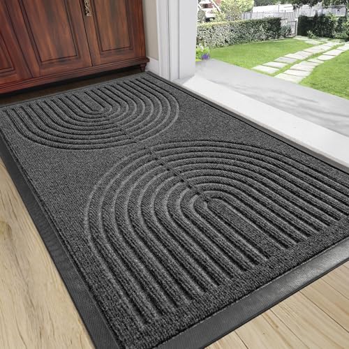 RORA Heavy Duty Door Mat Outside Entrance, Indoor Welcome Doormat 24x36 | Grey Outdoor Front Door Mats, Absorbent, Dirt Trapper with Non-Slip Rubber Backing, Low Profile mats for entryway - color: Grey, size: 36x24 inch