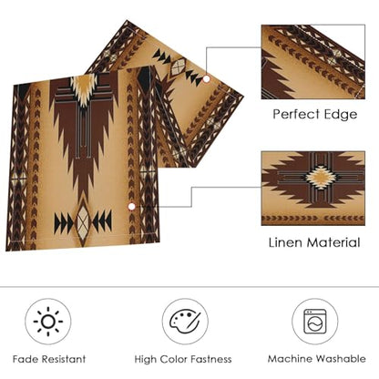 ArtSocket Table Runner and Placemats Set of 6, Boho Aztec - color: Western Brown
