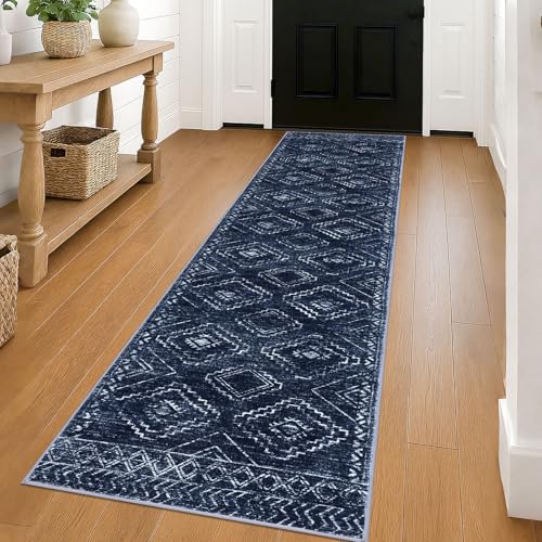 KILOCOCO Washable Runner Rug 2x8 ft Non Slip Runners for Hallway, Dark Blue - color: Dark Blue, size: 2' x 8' (Runner)