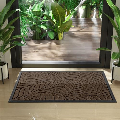 Yimobra Leaf Pattern Door Mat, 29.5 x 17 in, Brown - color: Brown, size: 29.5x17 in