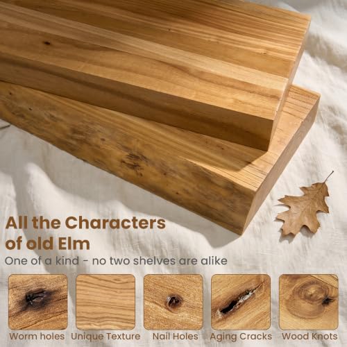 fuqing Floating Shelves for Wall, 16 Inch Rustic Solid Elm Wood Shelves - color: Natural Elm Flat Edge - 6.7"d, size: 16"L - 2Packs