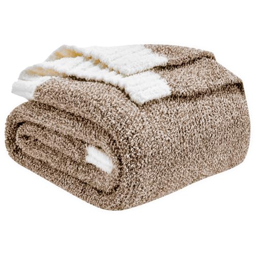 CozeCube Reversible Knitted Throw Blanket, Brown White Melange 50"x60" - color: M-dark Brown, size: 50"x60"