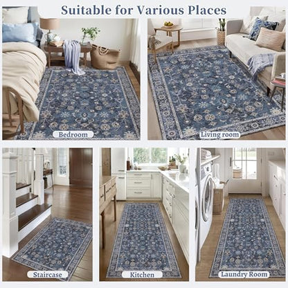 Tangsoo 2.6x10 Washable Long Runner Rug for Hallway Non Slip - color: Distressed Blue Black, size: 2'6" X 10' (Runner)