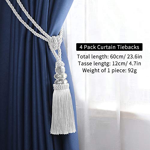 BEL AVENIR 4 Pack Curtain Tiebacks Hand-Woven Holdbacks Tassels Tiebacks - color: White, size: 4 Pack