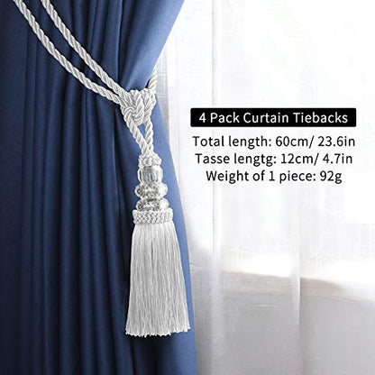 BEL AVENIR 4 Pack Curtain Tiebacks Hand-Woven Holdbacks Tassels Tiebacks - color: White, size: 4 Pack