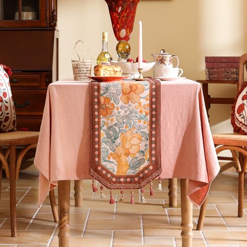 bilin gaier Designer Vintage Floral Printed Table Runner,French Soft Linen Farmhouse Table Runners 87 Inches Long,Italian Decor Tabletop for Kitchen,Dining,Party,Home,Christmas,12"x87" - color: Positano, size: 12"*87"