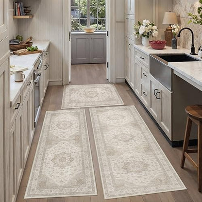 HUGEAR 3-Piece Beige Neutral Kitchen Rug Set - color: Beige, size: 20"x32"+20"x48"+30"x50"