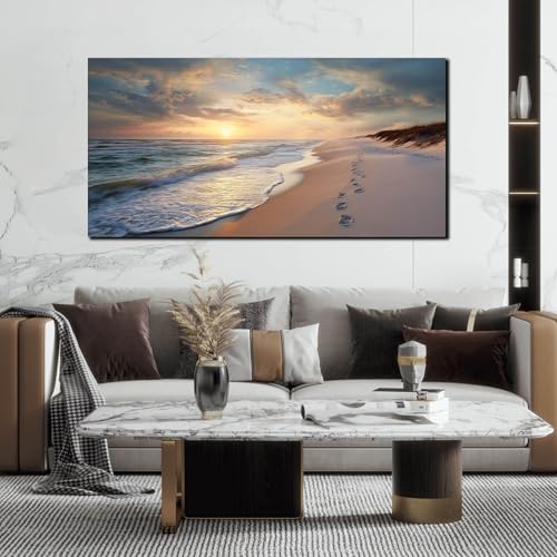 Ouzzlie Ocean Wall Art Blue Picture Art for Living Room - color: Blue, size: 48"L x 24"W