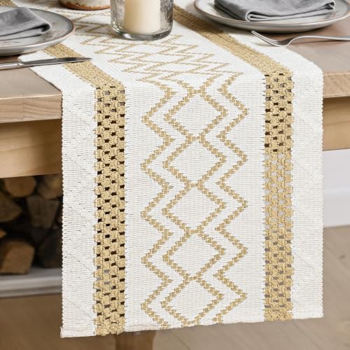 Artoid Mode Burlap Brown Stripe Diamond Woven Table Runner 12x36 Inch - color: Burlap Brown, size: 12" x 36", Table Runner
