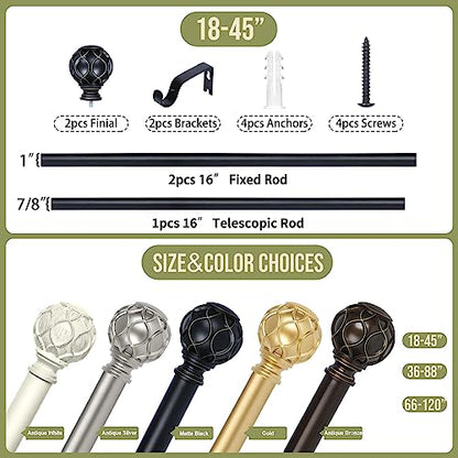 TANGWIN Farmhouse Curtain Rod Adjustable 18-45",1" Heavy Duty Boho,Black - color: Matte Black, size: 18-45" & 1pack