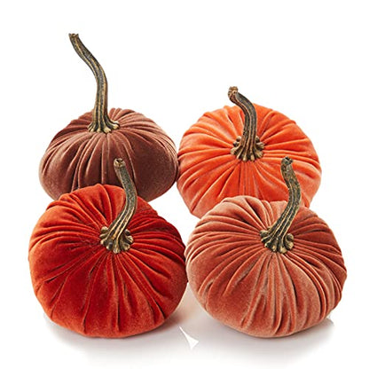 Small Velvet Pumpkins Set of 4 (Sm Rust Harvest Bronze Tangerine) - color: Sm Rust Harvest Bronze Tangerine