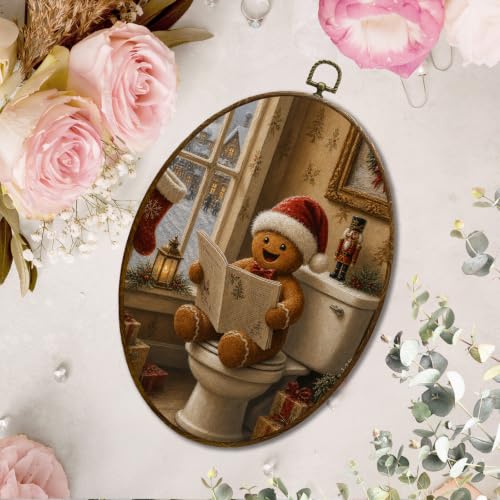 JQF Funny Christmas Gingerbread Bathroom Oval Wall Decor Framed 8.5x11.5 - color: Gingerbread-2
