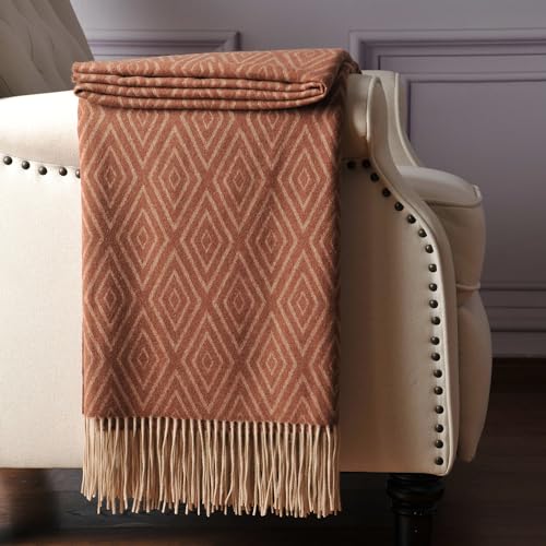 CUDDLE DREAMS Premium Cashmere Throw Blanket with Fringe (Diamond Ochre) - color: Diamond Ochre