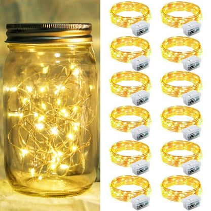 12 Pack Fairy Lights 7Ft 20 LED Twinkle String Lights 3 Modes Battery Operated Waterproof Firefly Starry for Mason Jar Wedding Birthday Party Table Centerpieces Bedroom Christmas,Warm White - color: Warm White, size: 12