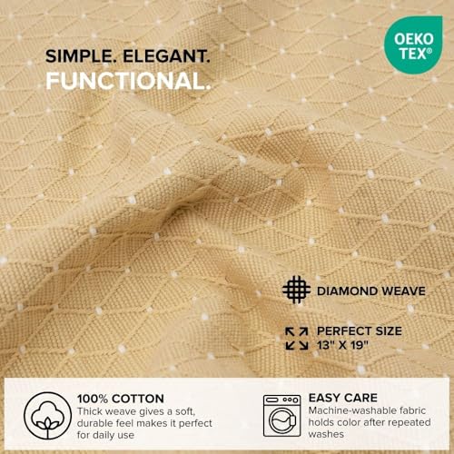 Cotton Placemats Set of 6-13x19 Inch, Diamond Quilted Place Mats, Durable & Elegant for Dining Table, Wedding, Restaurant, Machine Washable, Oeko-TEX Certified - Beige - color: Beige - Diamond Quilted