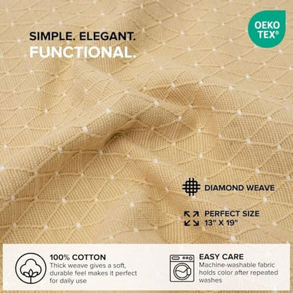 Cotton Placemats Set of 6-13x19 Inch, Diamond Quilted Place Mats, Durable & Elegant for Dining Table, Wedding, Restaurant, Machine Washable, Oeko-TEX Certified - Beige - color: Beige - Diamond Quilted