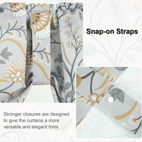 Leeva Grey Floral Tie-Up Valance, Linen Textured, 52 x 18, 1 Panel - color: *M11, size: 52"W x 18"L (Pack of 1, Tie Up)