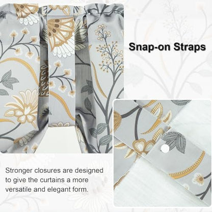 Leeva Grey Floral Tie-Up Valance, Linen Textured, 52 x 18, 1 Panel - color: *M11, size: 52"W x 18"L (Pack of 1, Tie Up)