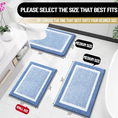 OLANLY Bathroom Rugs 30x20, Soft Absorbent Microfiber Bath Rugs, Blue - color: Blue and White, size: 30" X 20"