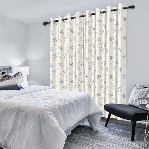 Modern Botanical Blackout Curtains 2 Panels Set - Delicate Floral Leaf Pattern Window Drapes with Grommets, Thermal Insulated Room Darkening Curtains for Bedroom Living Room, 52x84 Inch - color: Delicate Floral-e