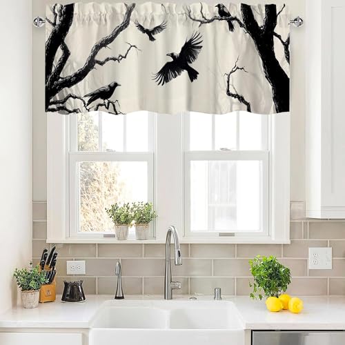 Gothic Raven Valance Curtains,Rod Pocket Valances for Windows,Small Window Treatment Valances for Kitchen,Living Room,Bedroom,Bathroom,Home Decor,18x54 Inch,1 Panel - color: Raven01, size: 54"W x 18"L (Pack of 1)