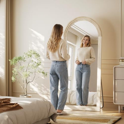 71"x30" Arched Full Length Mirror with White Solid Wood Frame - color: White, size: 71"L x 30"W