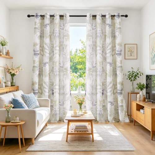Natural Taupe Linen Semi Sheer Curtains for Fall 55x84" Country Leaf Print - color: Gromme Top- Semi Sheer- Taupe, size: 55"W x 84"L (Pack of 2)
