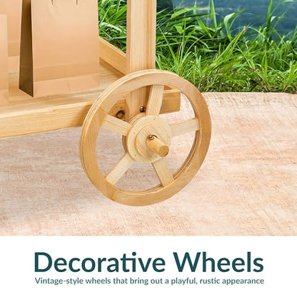 Sunnydaze Flower Cart Display Stand with Wheels, Fir Wood, 49” H, Natural - color: Natural