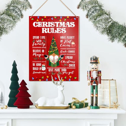 Hanging Sign, Gnome Holiday Decor, Wooden Wall Sign, Xmas Rules - color: J2