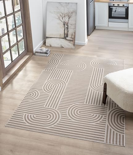 6x9 Beige Modern Geometric Area Rug for Living Room, Bedroom - color: 1004 - Beige, size: 6' x 9' (Rectangular)