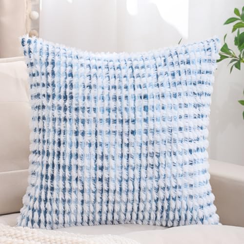 LUOYEHK Boho Throw Pillow Covers 22x22 Inch Set of 2 Chenille Tufted Pillowcase Farmhouse Neutral Cushion Covers for Couch Sofa Bed Living Room, Blue White - color: Blue White, size: 22" x 22" (Pack of 2)