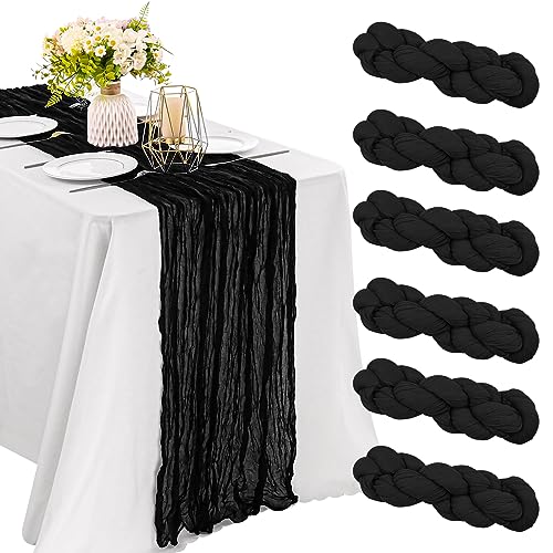 10FT Cheesecloth Table Runner Boho Party Home Decorations - color: Black, size: 35" x 120"-6 Pack