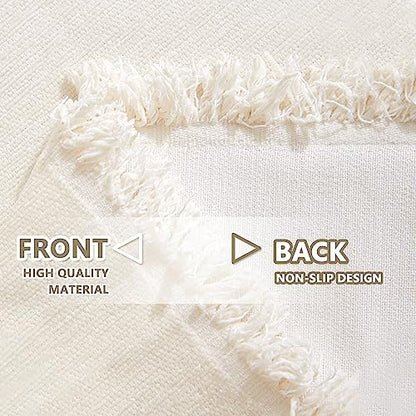 MYSKY HOME Beige Couch Covers Boho Style Chenille for 2 Cushion L-Shape Washable Couch Blanket with Tassel Pet Cushion Cover, 71" X102 - color: Tassels Edge-beige, size: 71" x 102"