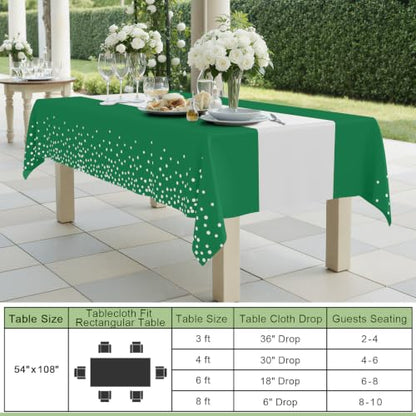Smiry Disposable Rectangle Plastic 54 x 108 Inch Table Cloth 3 Pack - color: White and Christmas Green