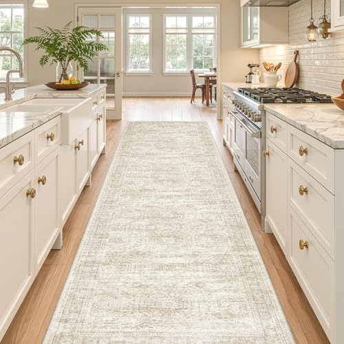 2'6 x 10' Runner Rug Non Slip,Washable Kitchen Rugs,Beige - color: Beige/Ivory, size: 2'6" x 10' (Runner)