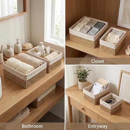 Wicker Storage Baskets Set of 3, Bathroom & Shelf Bins - size: Small without Lids